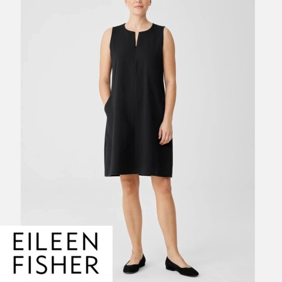 Eileen Fisher Ponte Zip Front Sleeveless Short Dress/Jumper Black Size M - Picture 1 of 11